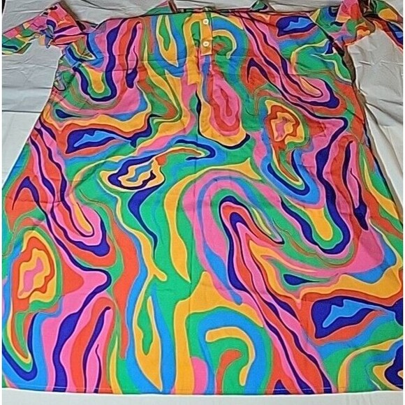 Women's XL Multi-Color Collared Short Sleeve Mini Dress Size 10-12 - Picture 2 of 16